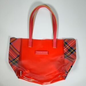 Dooney & Bourke red plaid tartan clear acrylic tote bag‎